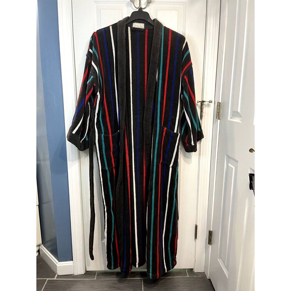Vintage Le Connoisseur Christian Dior Striped Cotton Long Bathrobe - One Size